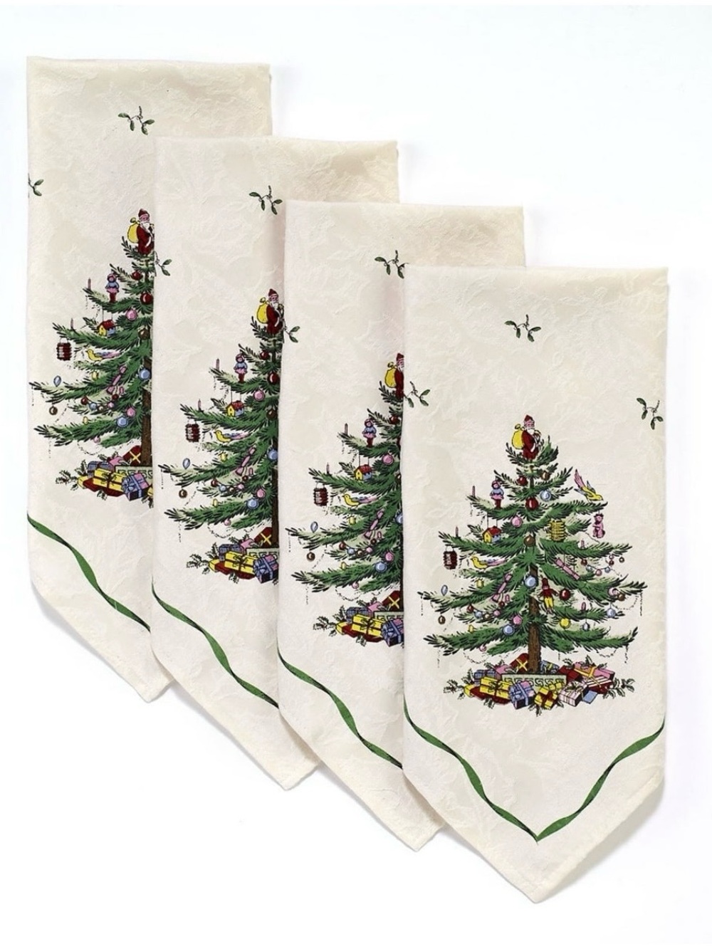 Set of 4 Cotton Holiday Napkins with Christmas Tree Motif - Ivory